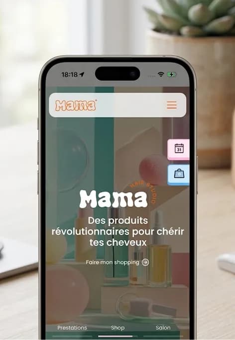 Site Mama Hair Studio sur iPhone, vue mobile