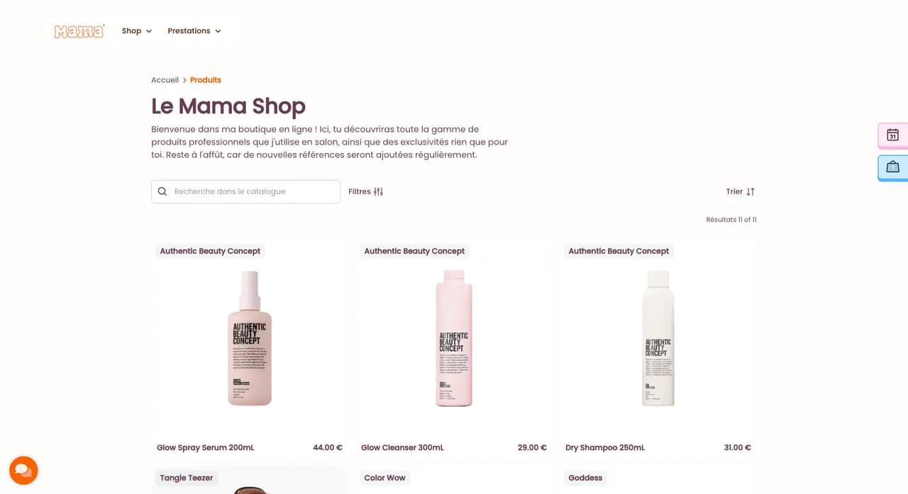 Le Mama Shop, vue principale de la boutique en ligne