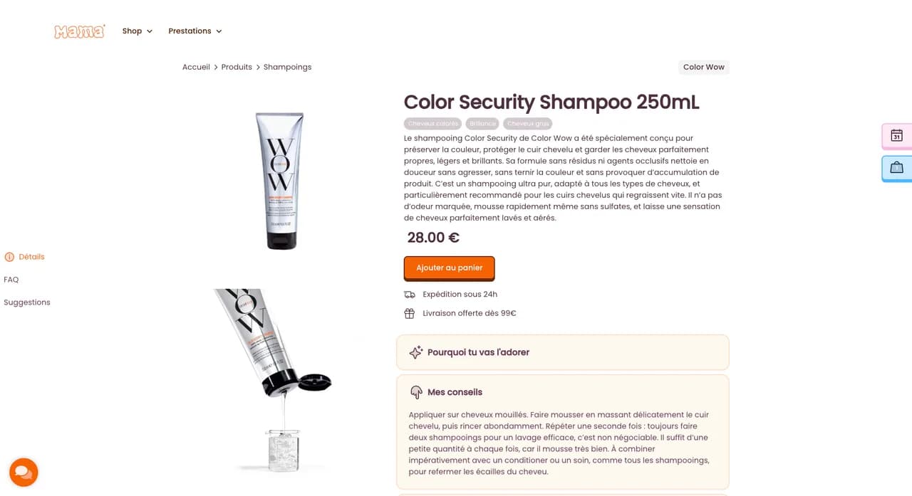 Fiche produit Color Security Shampoo · Boutique Mama Hair Studio